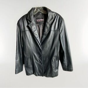 Wilson Black Leather Jacket Women’s size L 3 button style Punk Grunge Biker Y2K